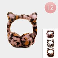 12PCS - Animal Ear Leopard Patterned Plush Earmuffs