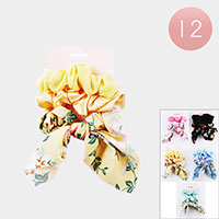 12 Set of 3 - Flower Patterned Scrunchie Hair Bands
