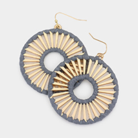 Wrapped Raffia Abstract Metal Circle Dangle Earrings