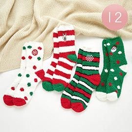 12Pairs - Christmas Santa Claus Rudolph Snowflake Socks