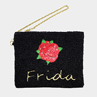 Frida Beaded Rose Flower Mini Pouch Bag