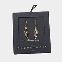 Secret Box _ 14K Gold Dipped Metal Leaf Dangle Earrings