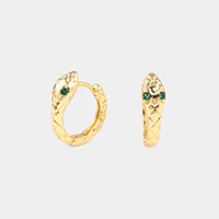 Gold Dipped CZ Embellished Snake Huggie Hoop Earrings