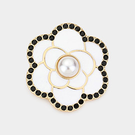 Pearl Centered Camellia Flower Pin Brooch