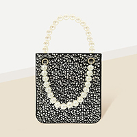 Bling Rectangle Pearl Handle Evening Tote / Crossbody Bag