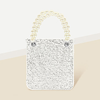 Bling Rectangle Pearl Handle Evening Tote / Crossbody Bag