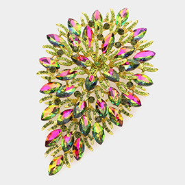 Flower Centered Marquise Stone Cluster Vine Pin Brooch