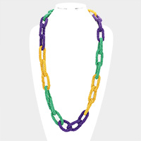Mardi Gras Seed Bead Oval Link Long Necklace
