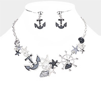 Anchor Ship Wheel Sea Life Starfish Shell Pearl Link Necklace
