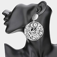 Cut Out Flower Leaf Detailed Metal Round Dangle Earrings