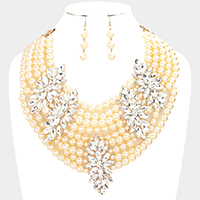 Stone Embellished Multi Layered Pearl Necklace