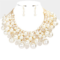 Pearl Faceted Bead Cluster Necklace