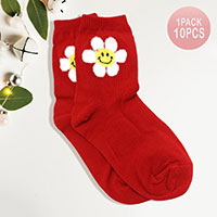 10Pairs - Smile Flower Printed Socks