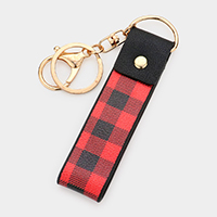 Buffalo Check Patterned Faux Leather Keychain