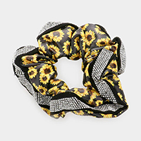 Sunflower Bling Faux Leather Scrunchie Hair Band