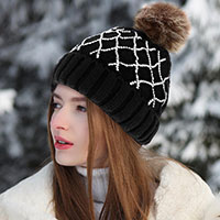 Bling Cable Knit Pom Pom Beanie Hat
