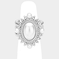 Oval Pearl Accented Stretch Ring