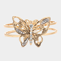 Stone Embellished Metal Butterfly Hinged Bracelet