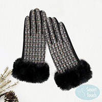 Classic Tweed Faux Fur Cuff Trim Smart Gloves