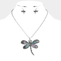Abalone Dragonfly Pendant Necklace
