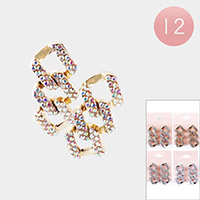12Pairs - Rhinestone Embellished Metal Chain Link Dangle Earrings