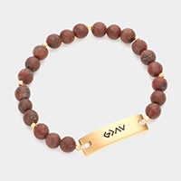 God is Greater Than The Highs And The Lows Metal Bar Natural Stone Stretch Bracelet