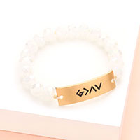 God is Greater Than The Highs And The Lows Metal Bar Faceted Beaded Stretch Bracelet