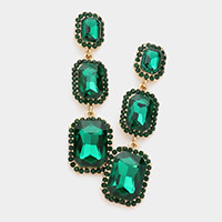 Triple Emerald Cut Stone Link Dangle Evening Earrings