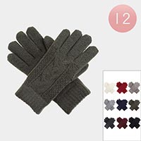 12Pairs - Cable Knit Fleece Lining Gloves