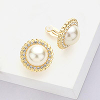 Rhinestone Embellished Pearl Clip on Earrings