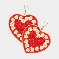 Seed Beaded Heart Dangle Earrings