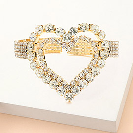 Stone Embellished Open Heart Cuff Evening Bracelet