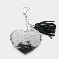 Genuine Fur Calf Heart Tassel Keychain