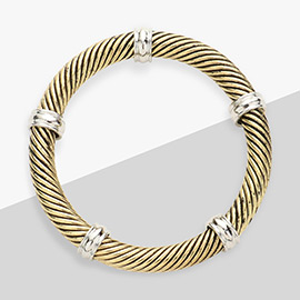 Silver Ring Pointed Twisted Metal Stretch Bracelet