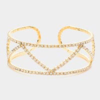 Brass Metal Rhinestone Embellished Cuff Evening Bracelet