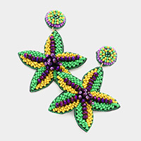 Mardi Gras Seed Beaded Starfish Dangle Earrings