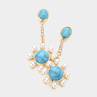 Natural Stone Pearl Embellished Dangle Earrings
