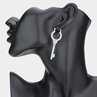 Rhinestone Embellished Key Pin Catch Earrings