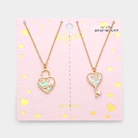 2PCS - Love & Love More BFF Heart Lock Key Necklace Set