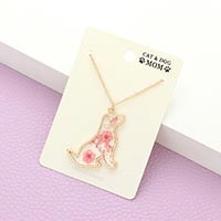 DOG MOM Pressed Flower Clear Lucite Pendant Necklace