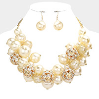 Pearl Stone Embellished Ball Cluster Necklace