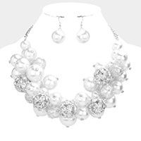 Pearl Stone Embellished Ball Cluster Necklace