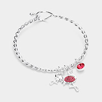 Rhinestone Embellished Flamingo Charm Hook Bracelet