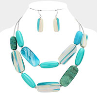 Marbled Beaded Double Layered Bib Necklace