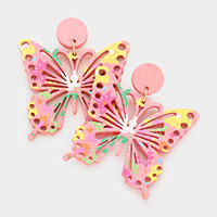 Cut Out Painted Wood Butterfly Dangle Earrings