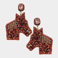 Felt Back Stone Seed Beaded Horse Dangle Earrings