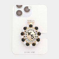 No.5 Pearl Stone Embellished Perfume Adhesive Phone Grip and Stand