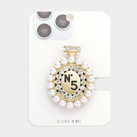 No.5 Pearl Stone Embellished Perfume Adhesive Phone Grip and Stand