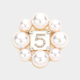 No. 5 Pearl Trimmed Round Pin Brooch