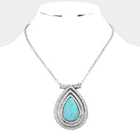 Natural Stone Teardrop Accented Necklace